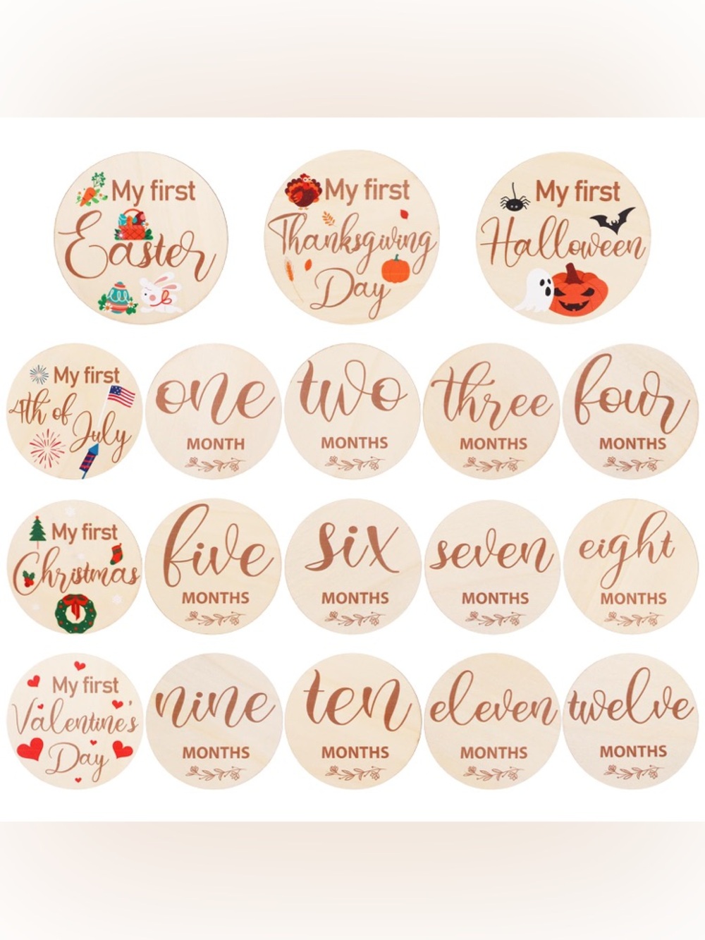 BRAND NEW! 18 Pcs Monthly Milestone Cards My First Holiday Signs Wooden